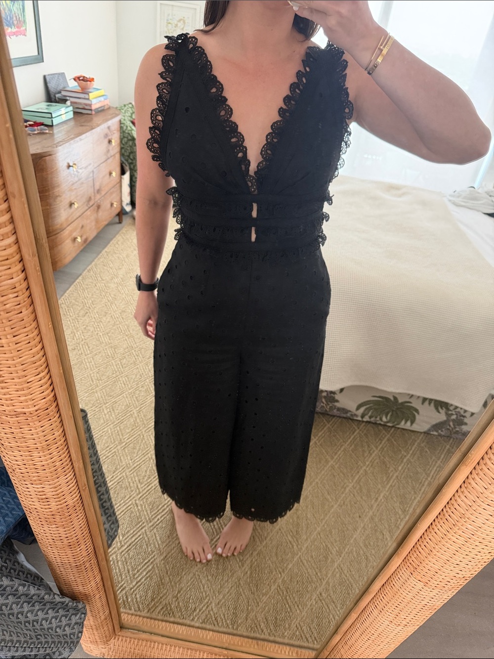 Zimmerman Black Lace Trim V-Neck Jumpsuit